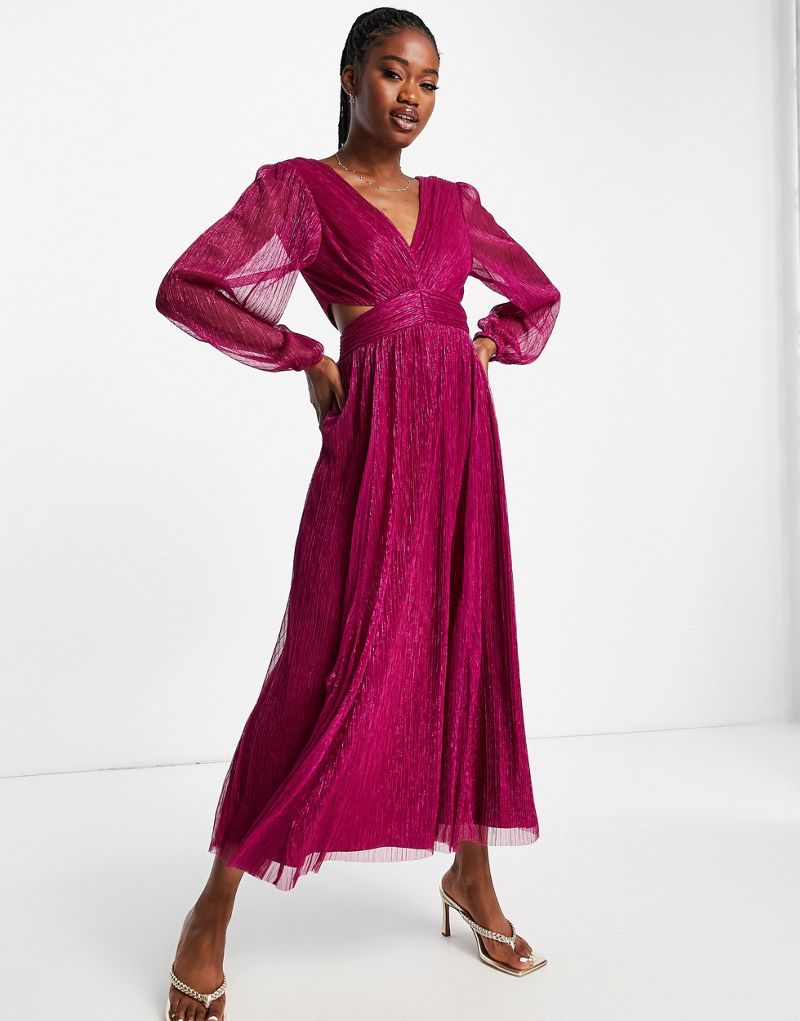Ярко-розовое плиссированное платье мидакси с вырезами Ever New Ever New