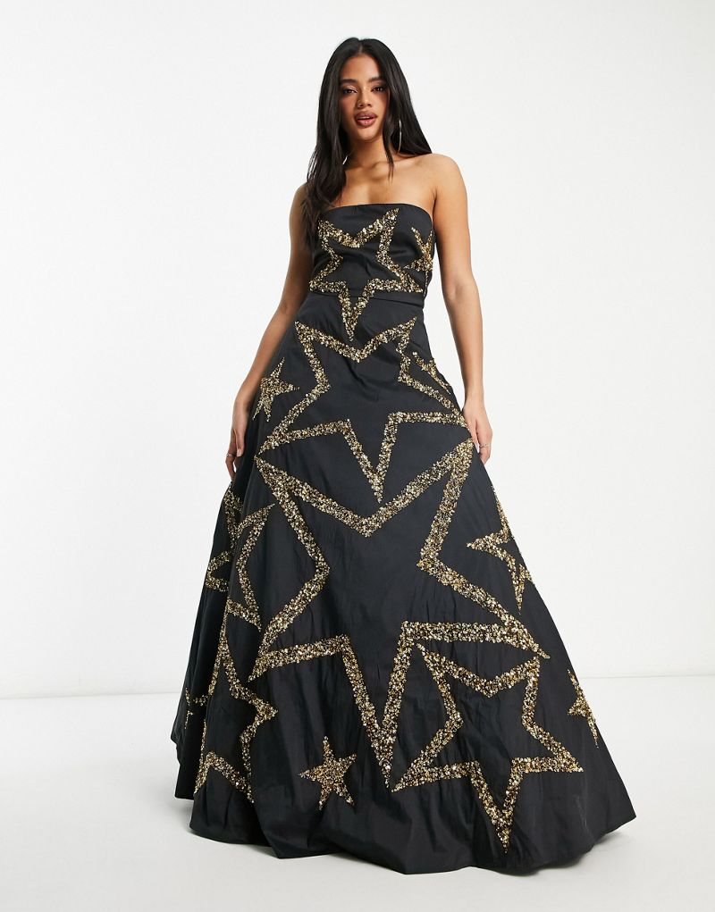 Эксклюзивное черное платье макси со звездами Lace & Beads LACE & BEADS