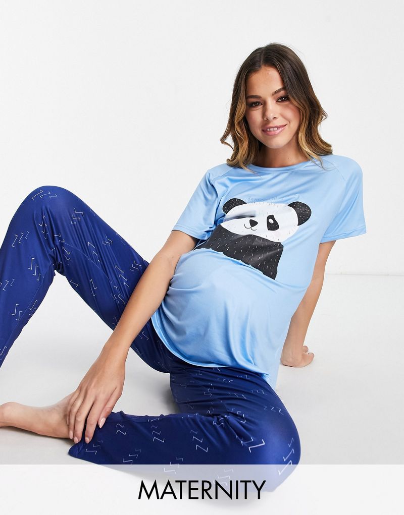 Темно-синяя пижама-леггинсы с изображением панды Loungeable Maternity Loungeable