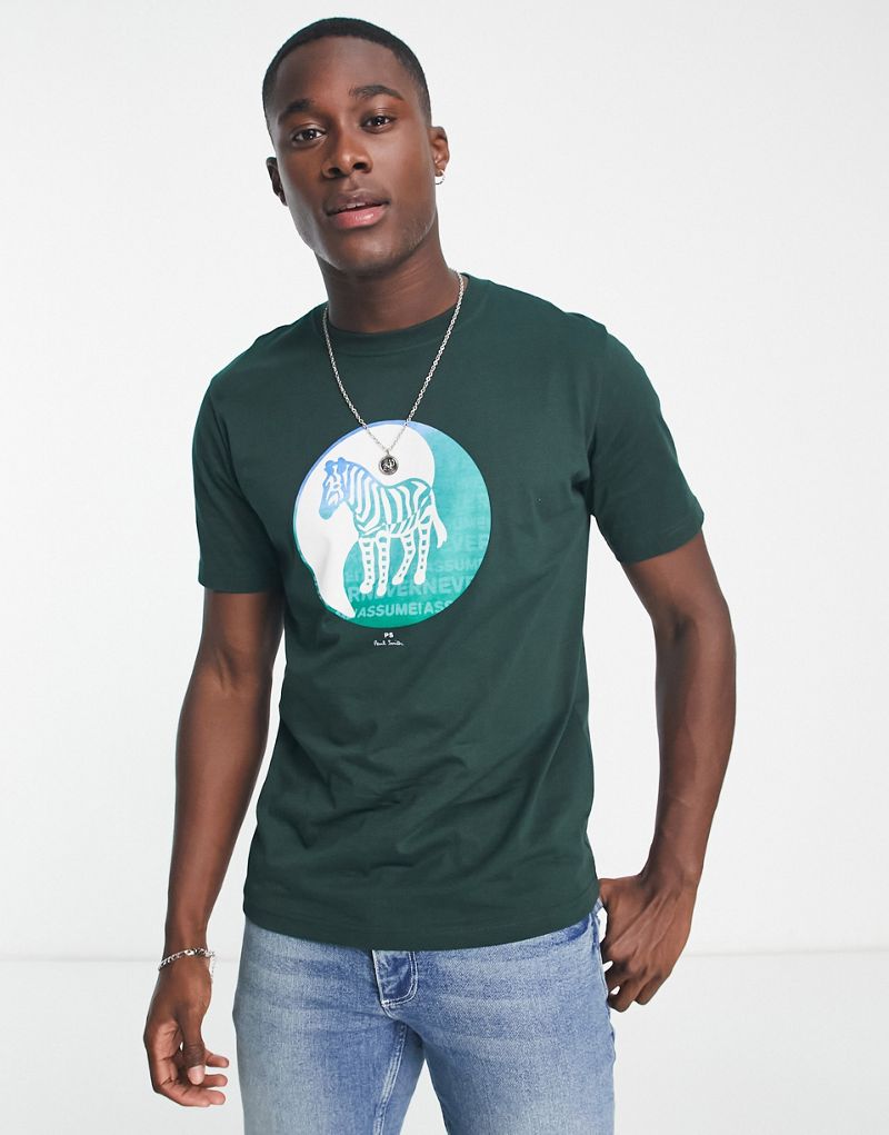 Темно-зеленая футболка PS Paul Smith с изображением зебры Инь Ян PS Paul Smith