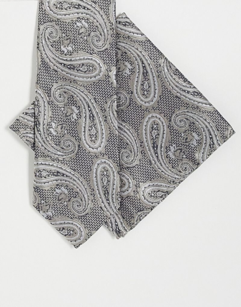 Серебристый галстук и нагрудный платок с узором пейсли River Island RIVER ISLAND