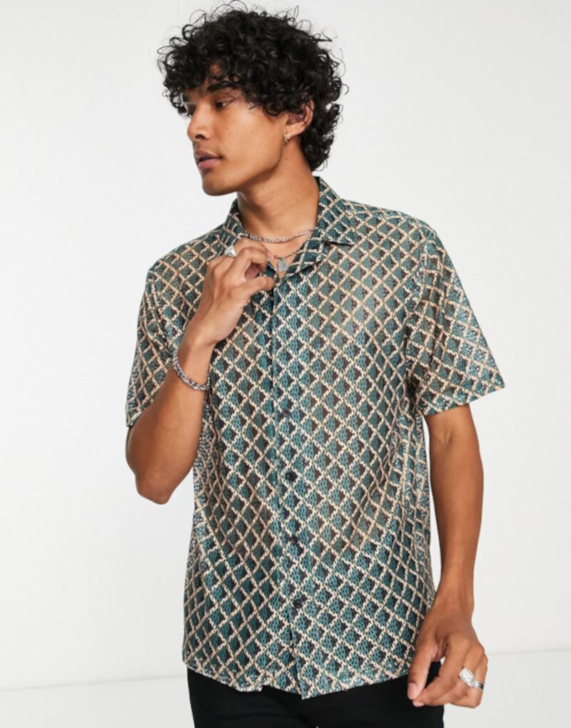 Рубашка Twisted Tailor с воротником-стойкой из винтажного кружева с геометрическим узором Twisted Tailor