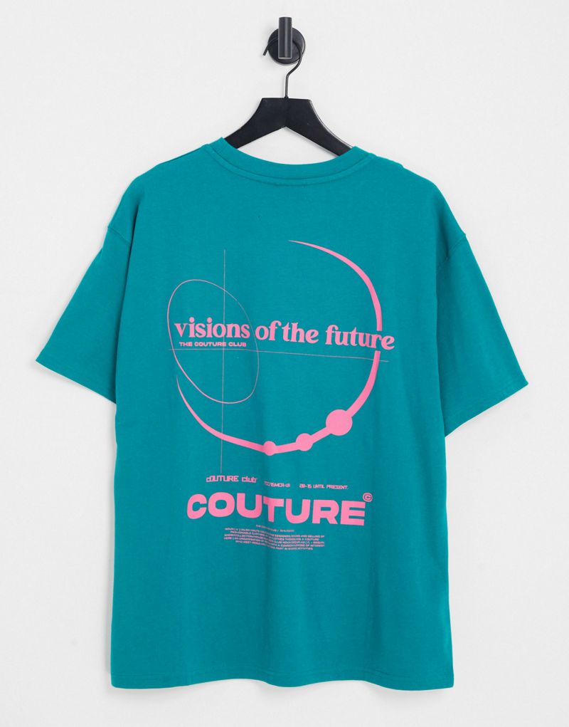 Бирюзовая футболка оверсайз The Couture Club с футуристическим принтом The Couture Club