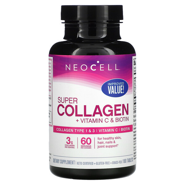 Super Collagen, + Vitamin C & Biotin,  180 Tablets Neocell