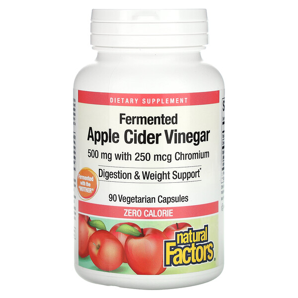 Ферментированный яблочный уксус, 500 мг с 250 мкг хрома - 90 вегетарианских капсул - Natural Factors Natural Factors