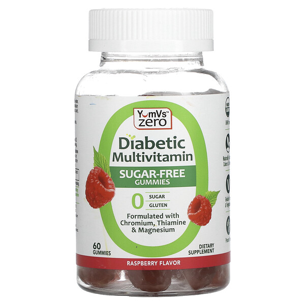 Мультивитамины для диабетиков, без сахара, малина, 60 жевательных конфет Yum V's