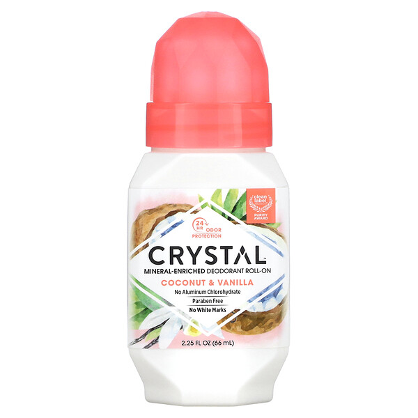 Mineral-Enriched Deodorant Roll-On, Coconut & Vanilla, 2.25 fl oz (66 ml) Crystal