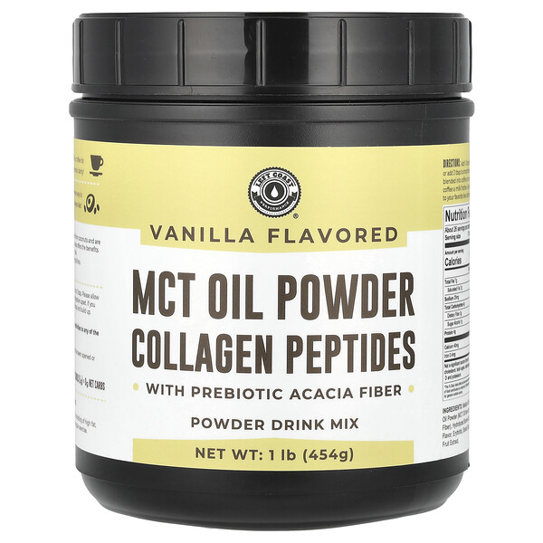 MCT Oil Powder (Порошок) Collagen Peptides with Prebiotic Acacia Fiber, Vanilla, 1 lb (Фунты) (454 g) Left Coast Performance