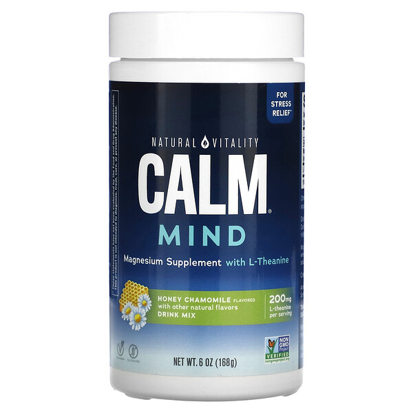 CALM Mind, Magnesium Supplement with L-Theanine Drink Mix, Honey Chamomile, 6 oz (168 g) Natural Vitality