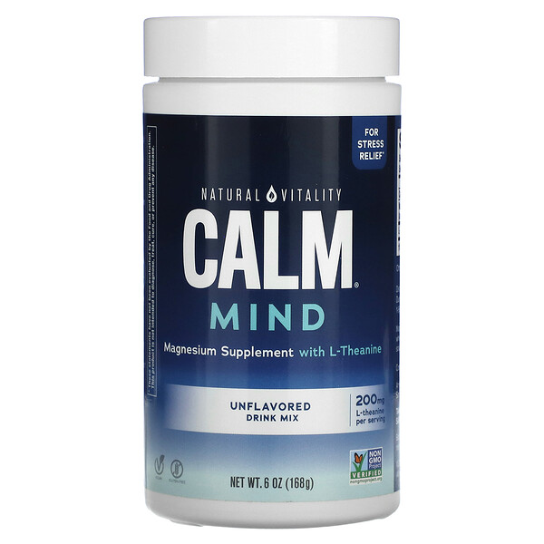 CALM Mind, Magnesium Supplement with L-Theanine Drink Mix, Unflavored, 6 oz (168 g) Natural Vitality