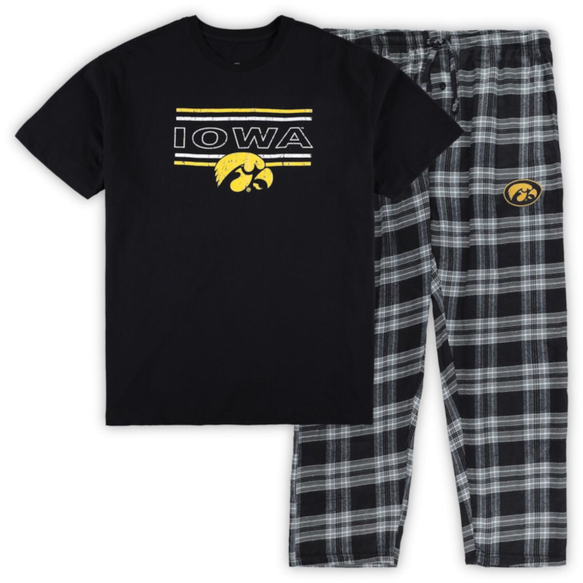 Мужская Пижама Concepts Sport Black Iowa Hawkeyes Big & Tall Пижама с Рубашкой и Штанами Unbranded