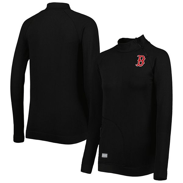 Женская Футболка Levelwear Черная Boston Red Sox Verse Асимметричная Раглан Три-Бленд Пуловер с Закрепленной Молнией LevelWear