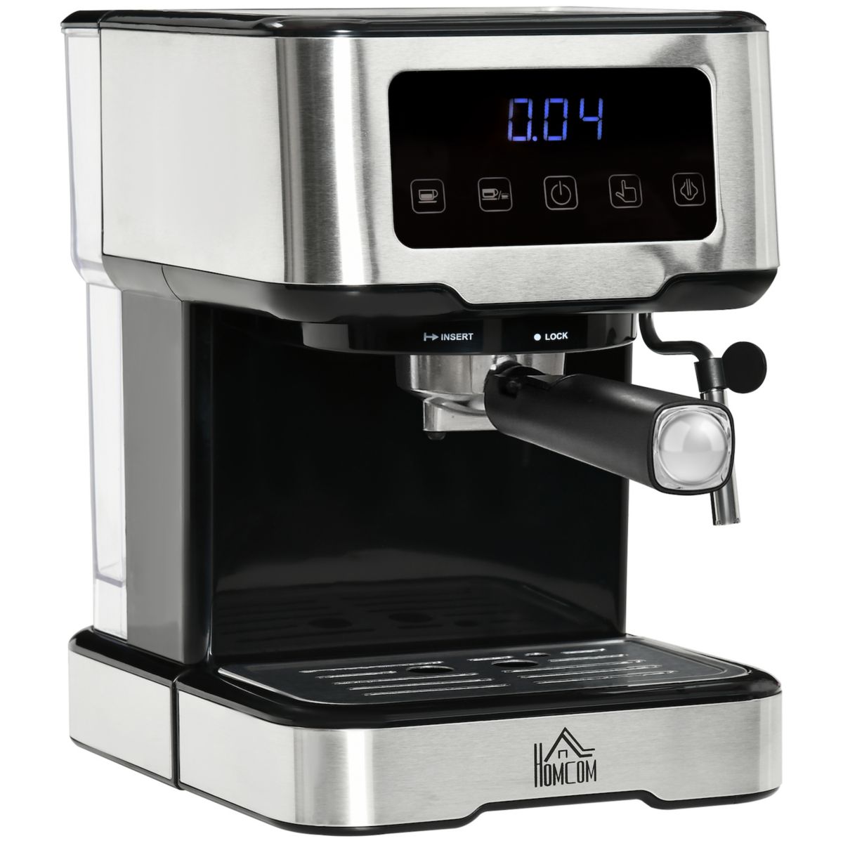 Эспрессо-машина HOMCOM с насадкой для вспенивания молока, кофеварка с насосом на 15 бар и съемным резервуаром для воды на 1,5 л для эспрессо, латте и капучино HomCom
