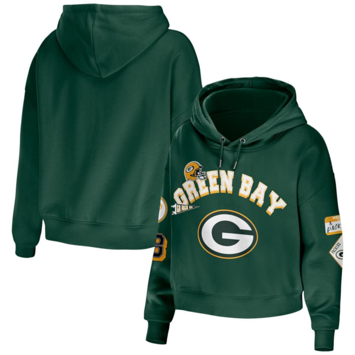 Женская Футболка WEAR by Erin Andrews Green Bay Packers Плюс Сайз Модест Укороченный Пуловер WEAR by Erin Andrews