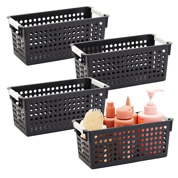 Black Plastic Baskets with Handles for Bathroom, Laundry Room, Closet Organization (4 Pack) Farmlyn Creek