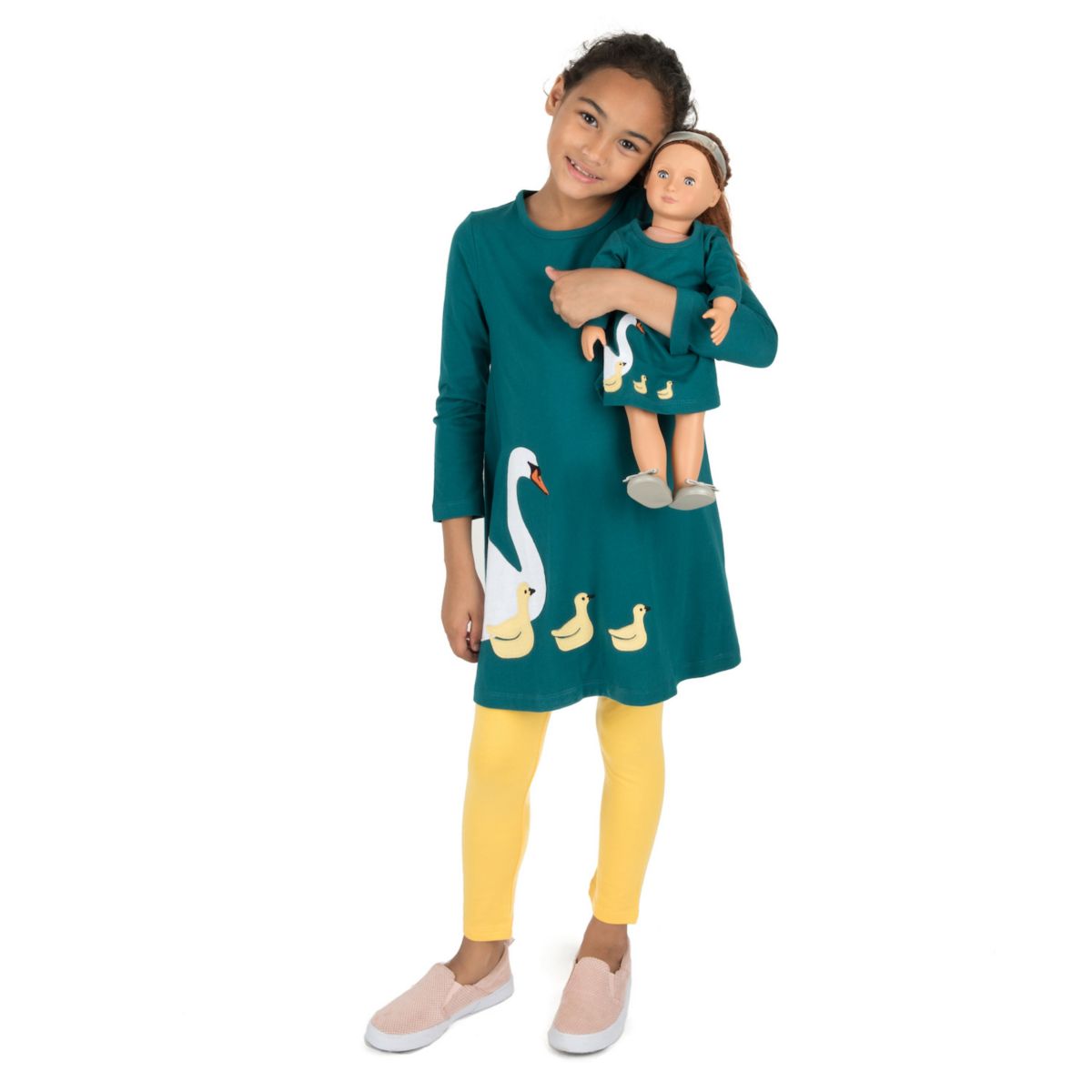 Хлопковое платье Leveret для девочек и кукол «Лебедь» Leveret