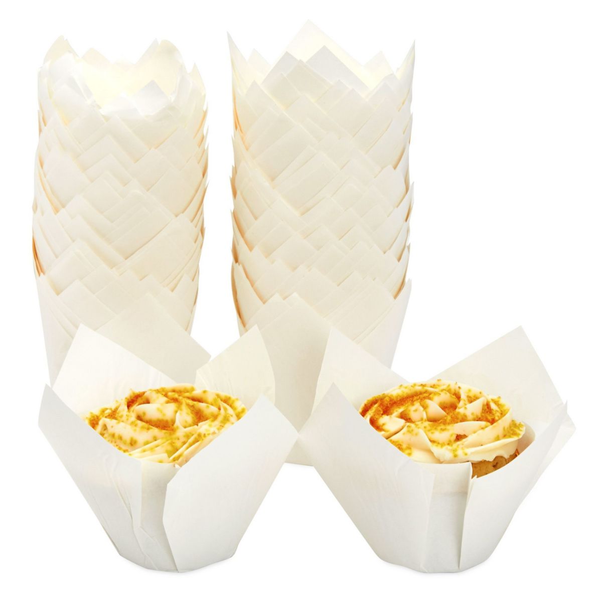 White Tulip Muffin Liners, Cupcake Wrappers, Paper Baking Cups (100 Pack) Juvale