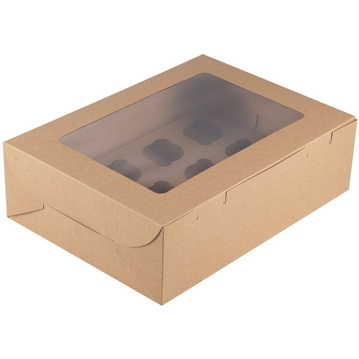 Kraft Cupcake Boxes with Clear Window and Inserts (14 x 4 x 10 In, 12 Pack) Juvale