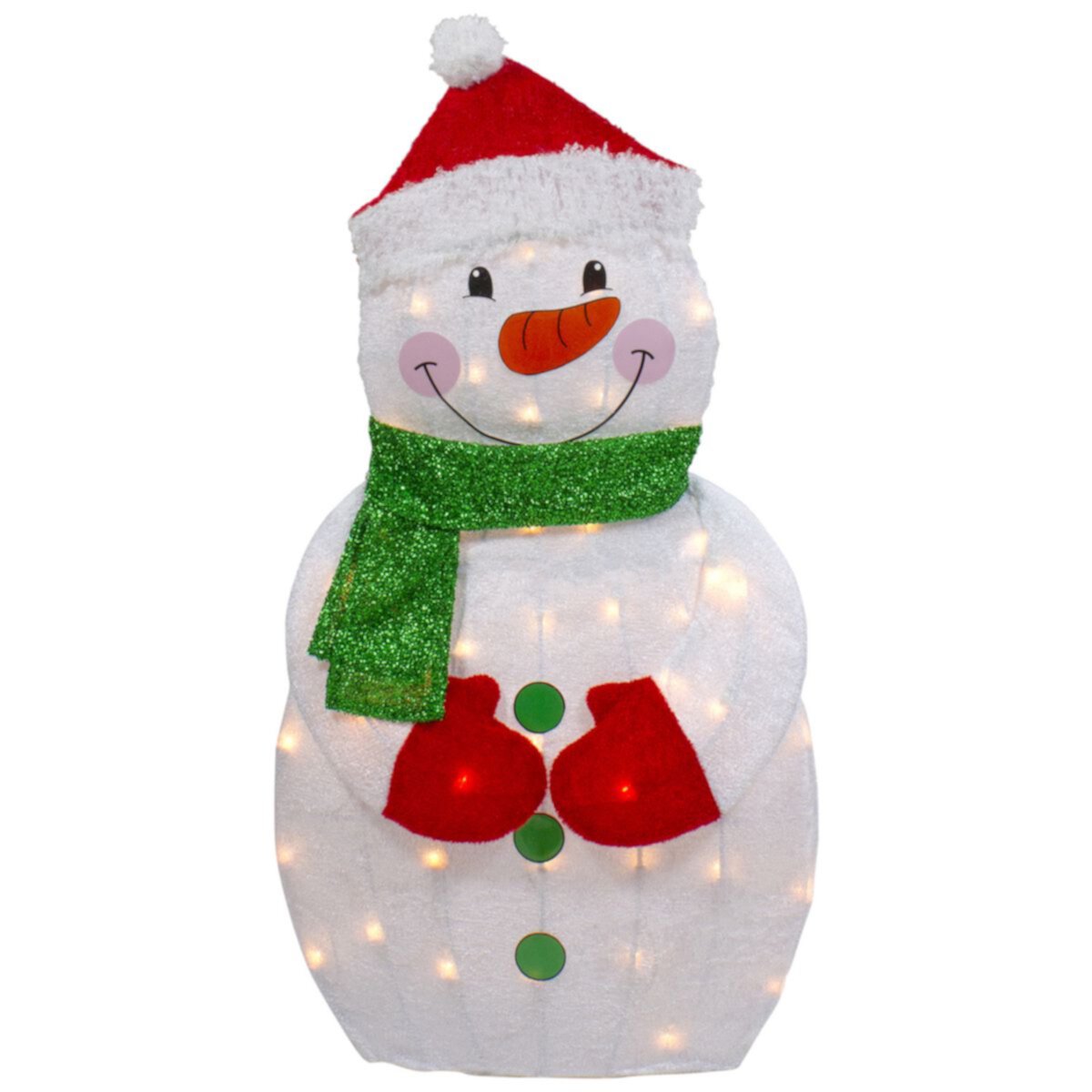 32&#34; Lighted 2D Chenille Snowman with Scarf Outdoor Christmas Decoration Christmas Central