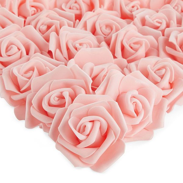 100 Pack Light Pink Rose Flower Heads for DIY Crafts, Artificial Stemless Roses for Wedding Decorations (3 Inches) Juvale