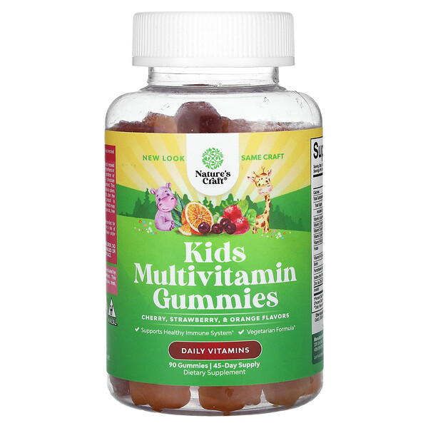 Kids Multivitamin Gummies (Жевательные конфеты), Cherry, Strawberry, & Orange, 90 Gummies Nature's Craft