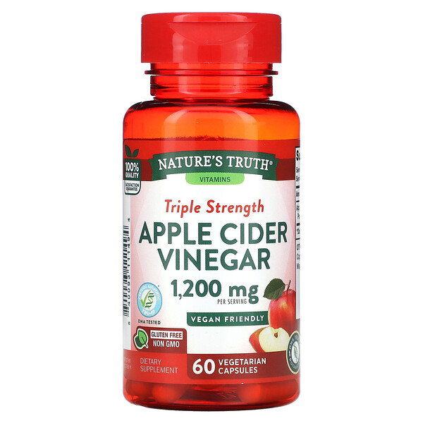 Яблочный уксус тройной силы, 1200 мг, 60 вегетарианских капсул (600 мг на капсулу) Nature's Truth