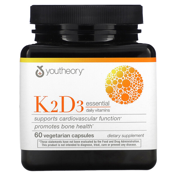 K2D3 Essential Daily Vitamins - 60 вегетарианских капсул - Youtheory Youtheory