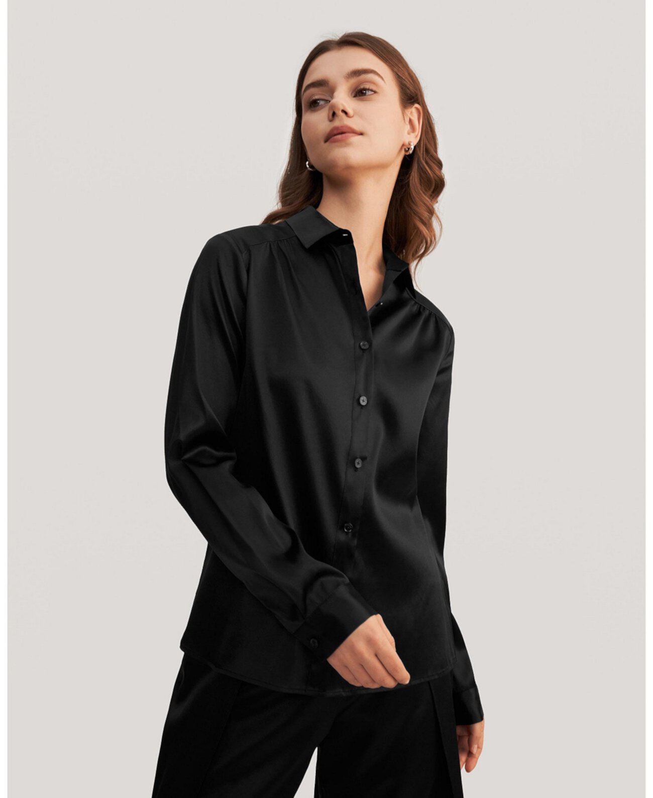 Женская шелковая блузка с воротником и длинными рукавами LILYSILK