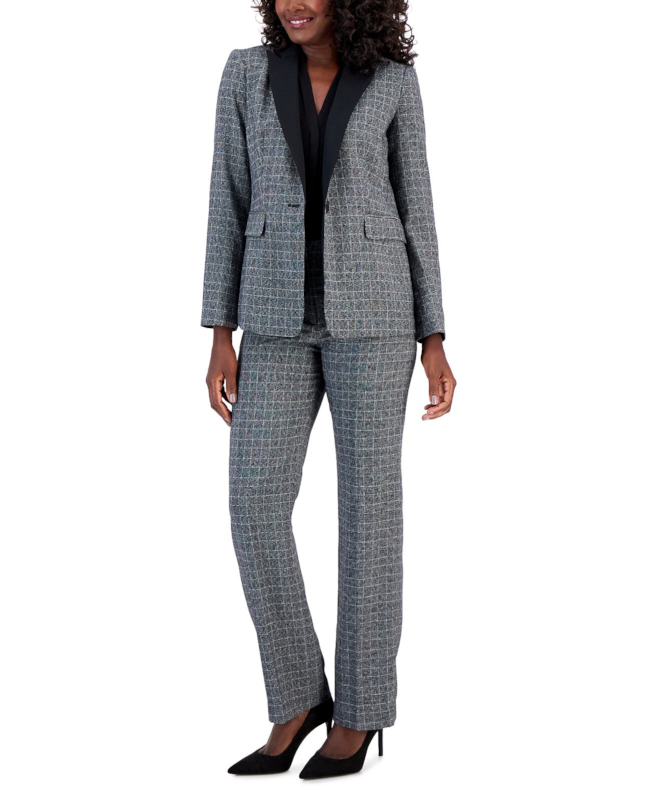 Костюм-брюки в клетку с контрастным воротником от Le Suit для женщин, размеры Regular и Petite Le Suit