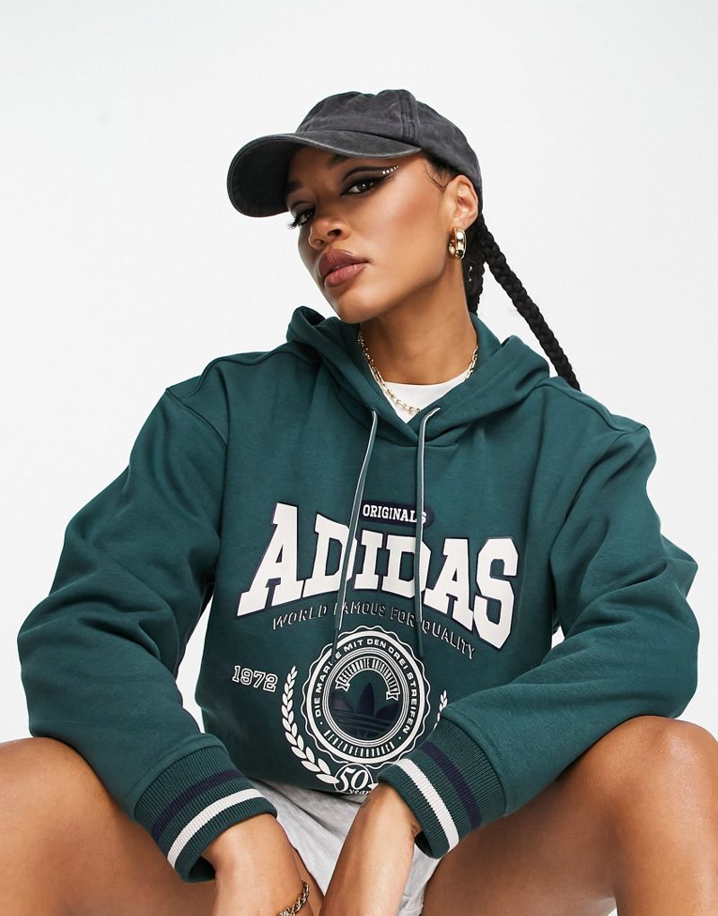 Adidas Темно-зеленая худи с большим логотипом adidas Originals Preppy  Varsity