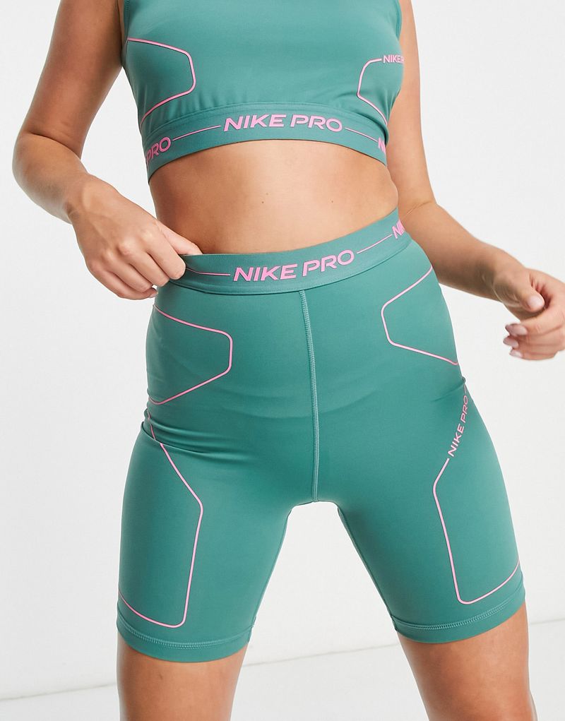 Зеленые и розовые шорты-леггинсы с высокой талией Nike Pro Training Dri-FIT Combat Gear Nike