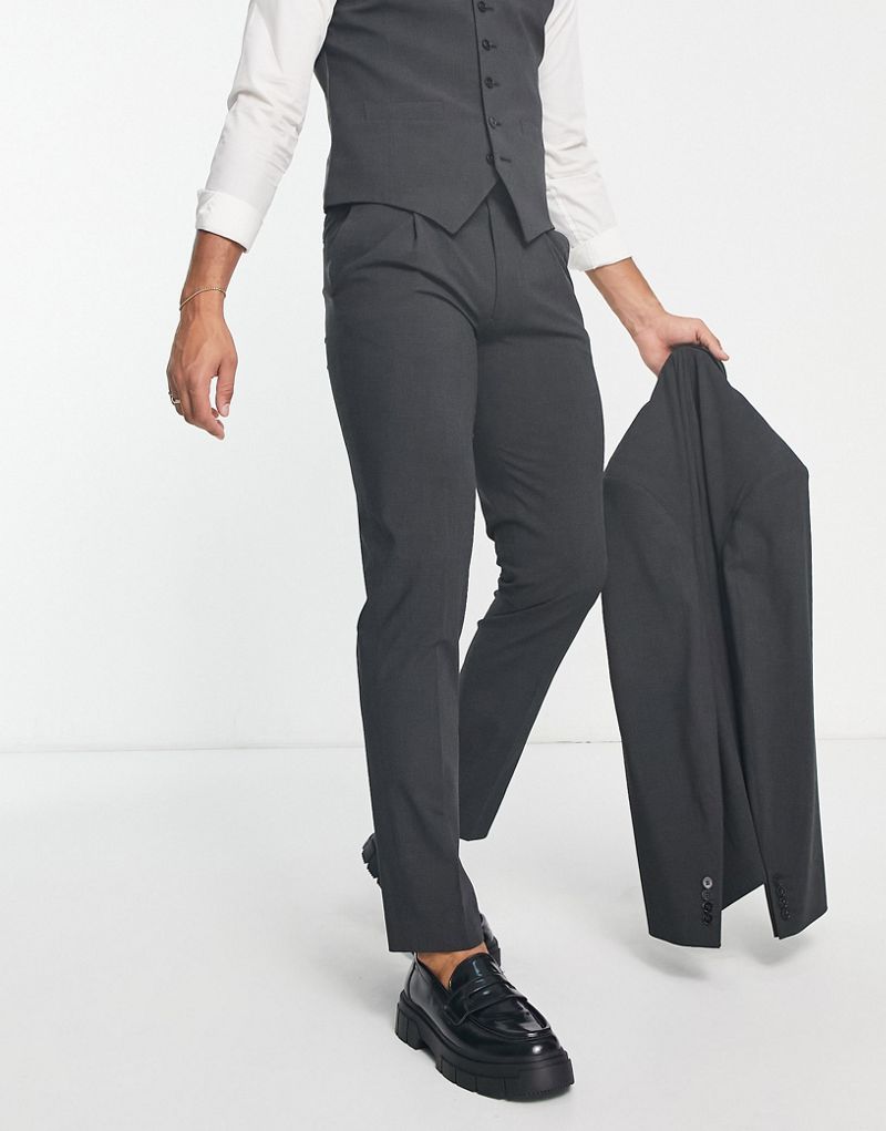 Темно-серые узкие костюмные брюки из ткани премиум-класса Noak 'Camden' с эластичной тканью Noak