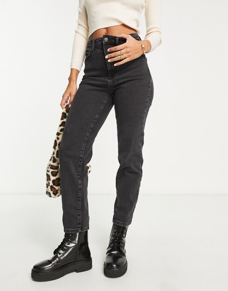 Черные узкие джинсы-мом с эластичной отделкой Stradivarius Stradivarius