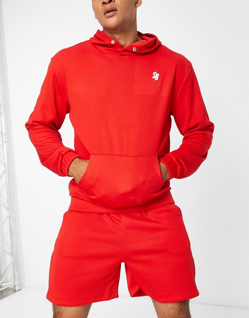South Beach ribbed snap hoodie in red SOUTH BEACH