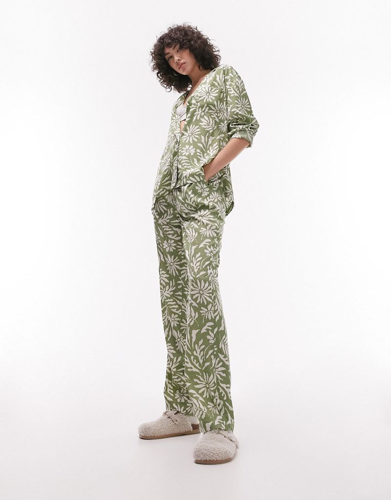 Зеленый пижамный комплект из рубашки и брюк с цветочным принтом Topshop Tall Topshop Tall