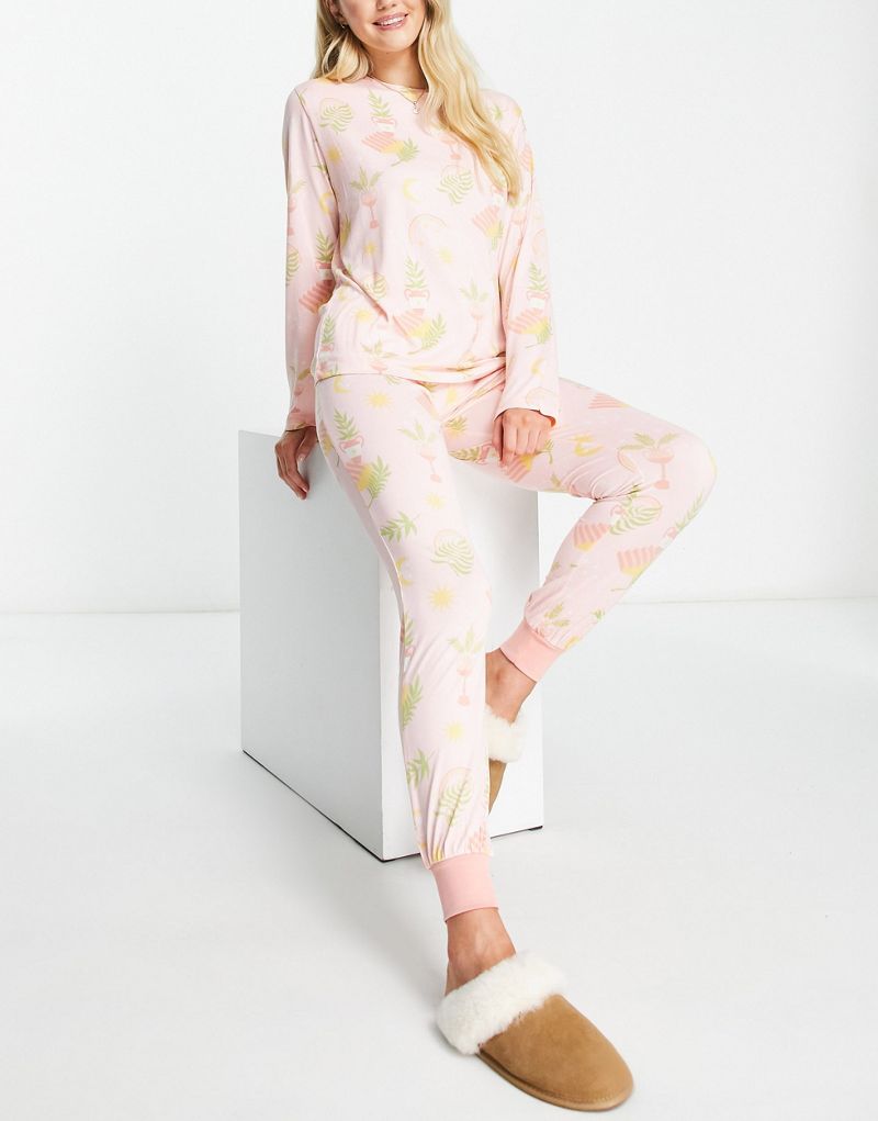 Светло-розовая длинная пижама с принтом The Wellness Project x Chelsea Peers The Wellness Project