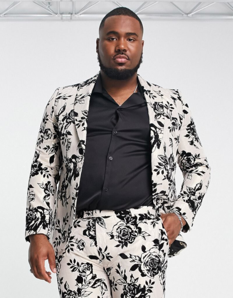 Белый приталенный пиджак Twisted Tailor Barros с черным цветочным флокированием Twisted Tailor