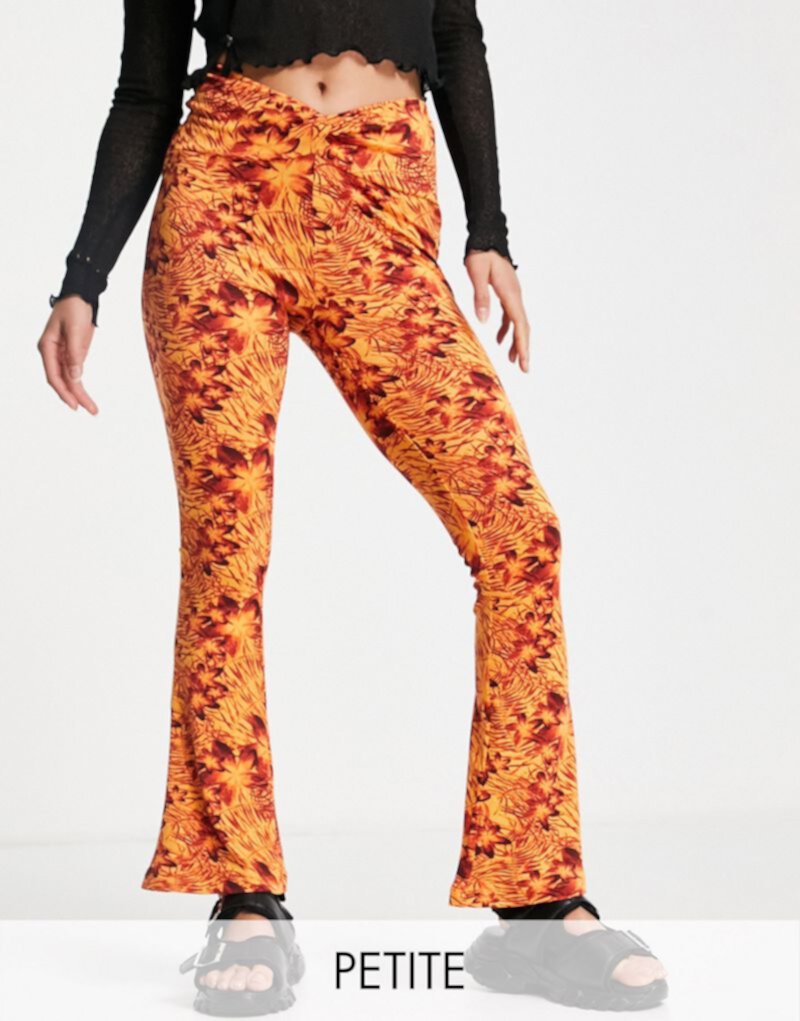 Оранжевые расклешенные брюки с узлом Topshop Petite и гибискусом Topshop Petite