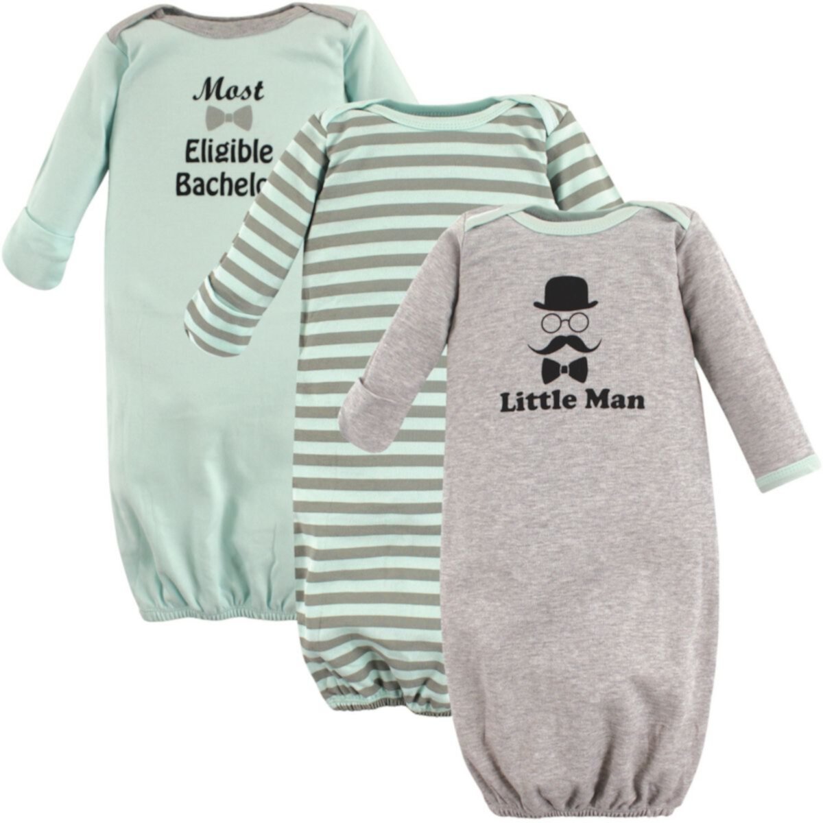 Пижамы Luvable Friends Для мальчиков Baby Boy Cotton Long-Sleeve Gowns 3pk, Little Man, 0-6 месяцев Luvable Friends