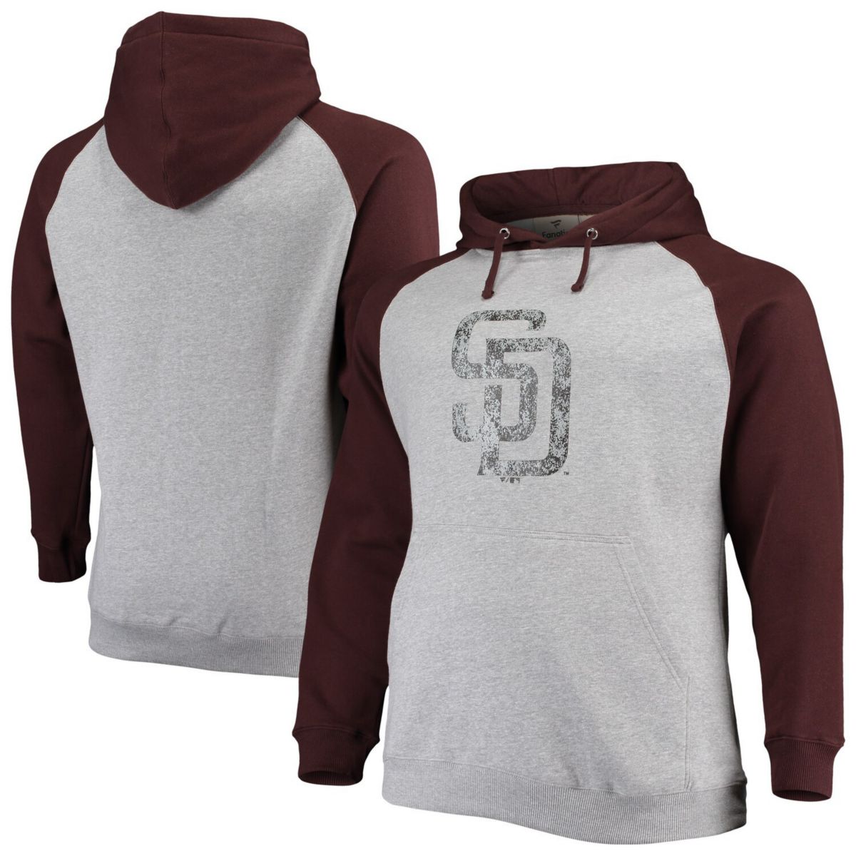 Мужской Худи Fanatics Heathered Gray/Brown San Diego Padres Big & Tall Raglan Fanatics