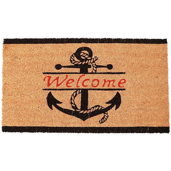 Nautical Anchor Welcome Mat for Front Door, Natural Coir Doormat (30 x 17 in) Juvale