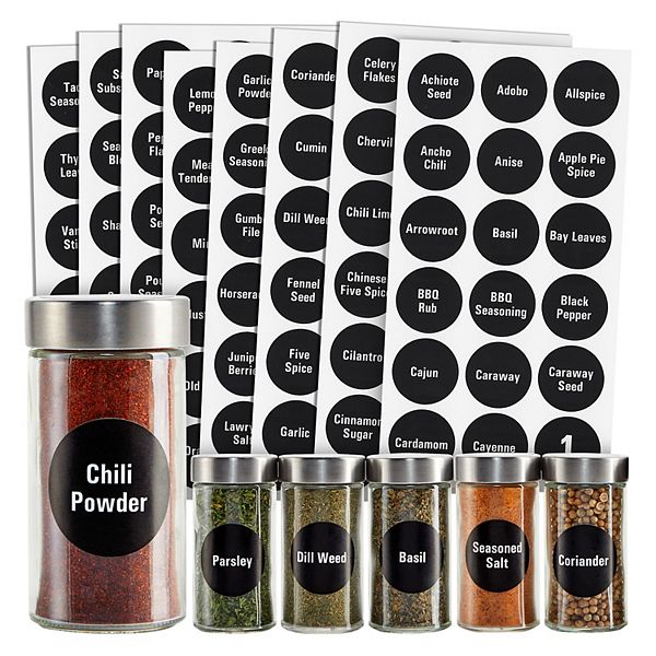 144 Round Spice Jar Labels Preprinted, Chalkboard Seasoning Label Stickers + Numbers for Kitchen Organization and Storage (Water Resistant) Talented Kitchen