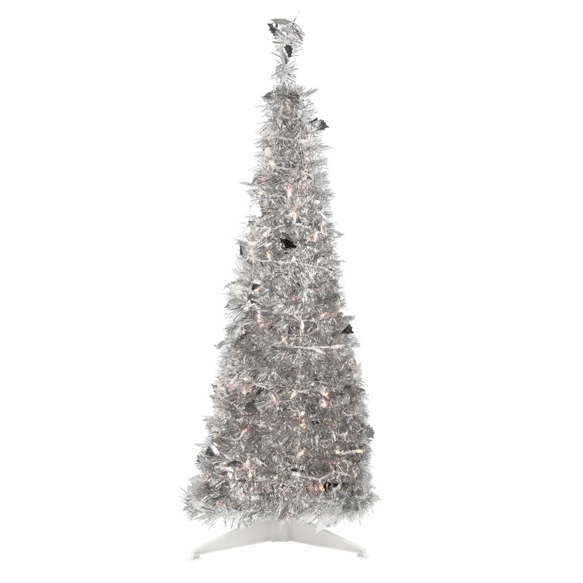 4' Pre-Lit Silver Tinsel Pop-Up Artificial Christmas Tree  Clear Lights Christmas Central