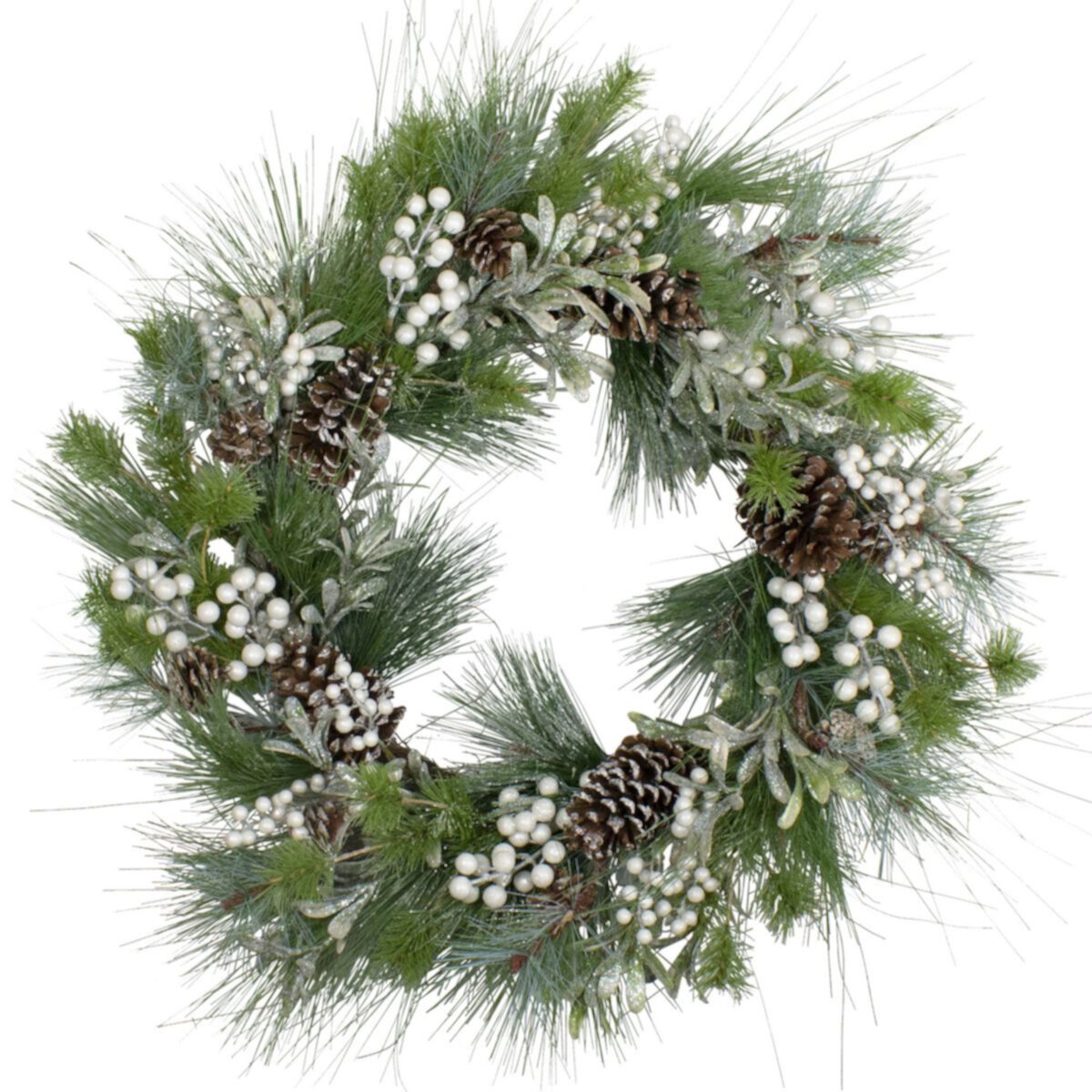 Glittered White Berry and Pinecone Artificial Christmas Wreath  30-Inch  Unlit Christmas Central