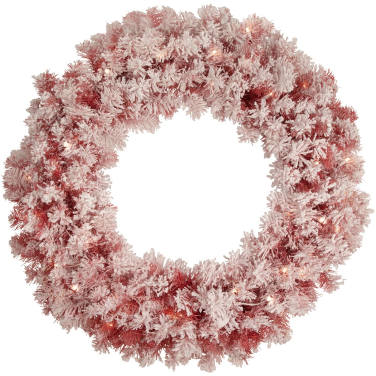 Pre-Lit Flocked Red Artificial Christmas Wreath  36 Inch  Clear Lights Christmas Central