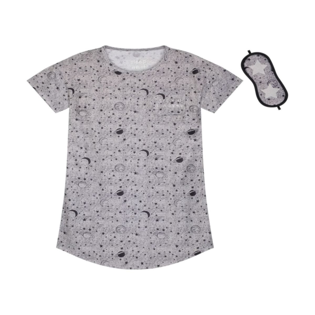 Супермягкая пижамная рубашка из джерси для девочек Sleep On It с соответствующей маской для сна Sleep On It