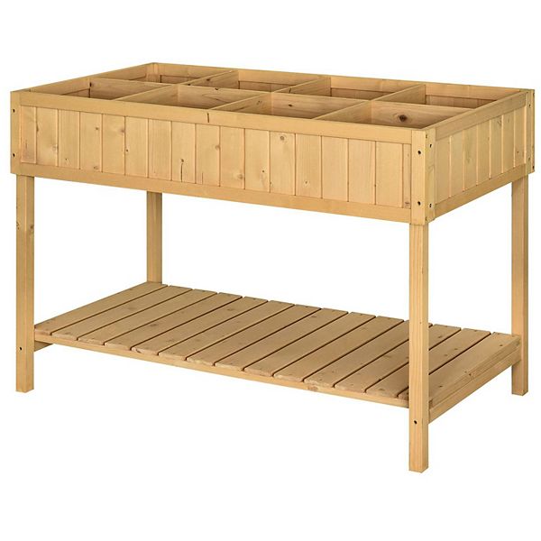 Outsunny Wooden Raised Garden Bed with 8 Slots Elevated Planter Box Stand with Open Shelf for Limited Garden Space to Grow Herbs Vegetables and Flowers Outsunny