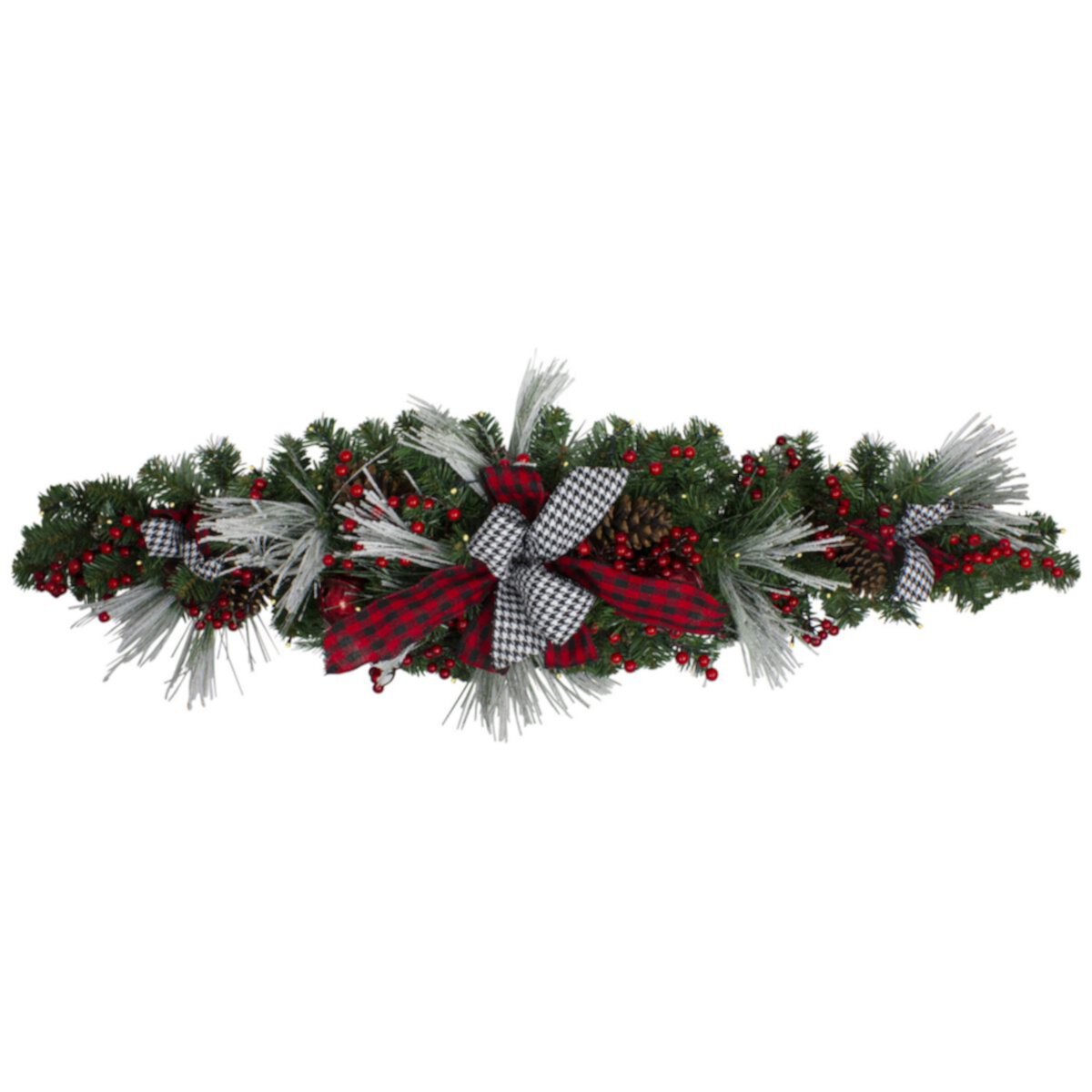 52&#34; Pre-Lit Pre-Decorated Artificial Christmas Swag with Bows and Berries Christmas Central