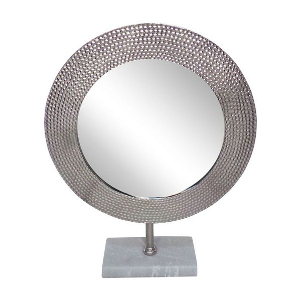 20.5&#34; Silver Glass Hammered Mirror on Stand Tabletop Decor Kingston Living