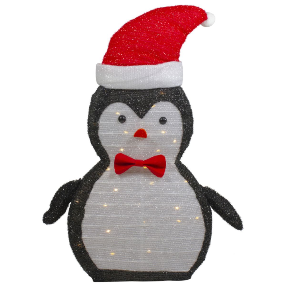 28&#34; LED Lighted Tinsel Penguin in Santa Hat Outdoor Christmas Decoration Christmas Central